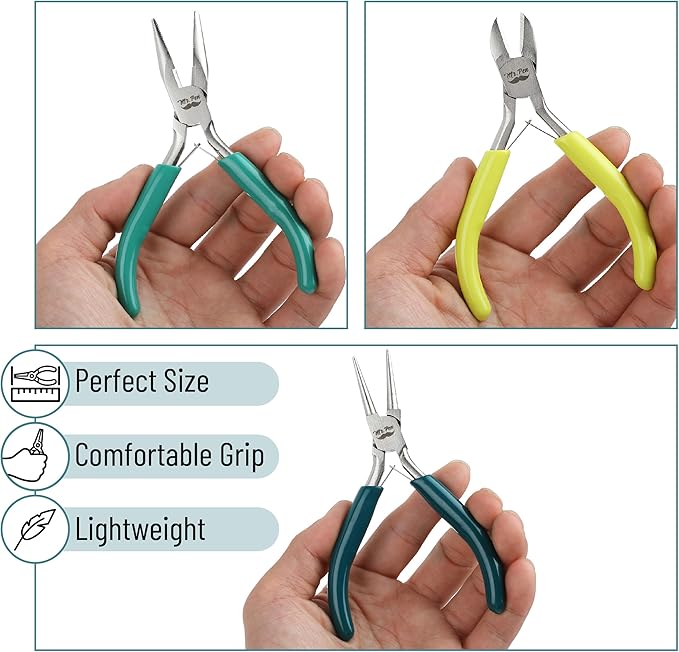 Mr. Pen- Jewelry Pliers Set, 3 Pack, Shades of Green, Rubber Handle & Ergonomic Design, Mini Pliers for Jewelry Making Tools, Small Wire Cutters for Crafting