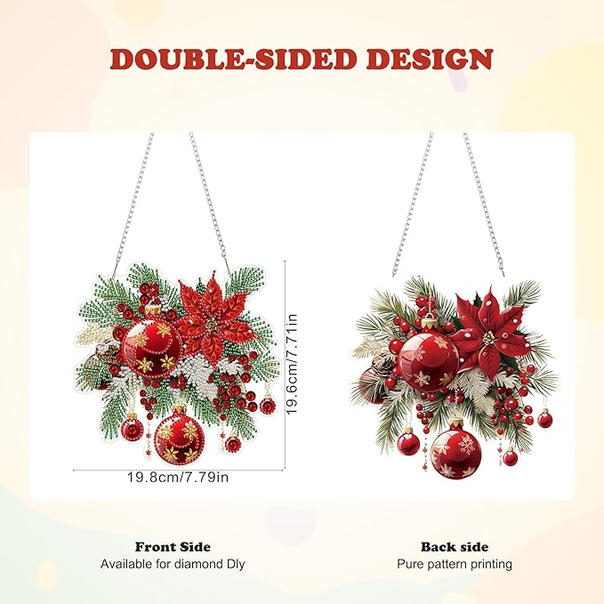 HEIBAGO Christmas Ball Diamond Art Hanging Kits for Adults Kids, 5D Special Shaped Crystal Diamond Painting Kit, DIY Pattern Window Pendant Gem Art Kit for Home Wall Decor 8.3 x 8.3 Inch