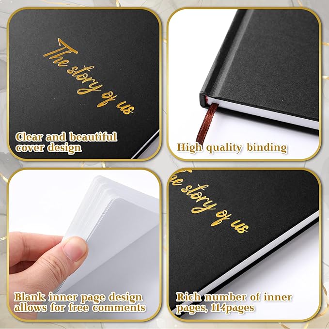 Colarr Hardcover Couples Scrapbook 144 Pages 8.7 x 8.7" Valentine Couples Photo Album Scrapbook Journal for 1 Year Wedding Memory Anniversary Photo Book Gift with 2 Markers(Black)