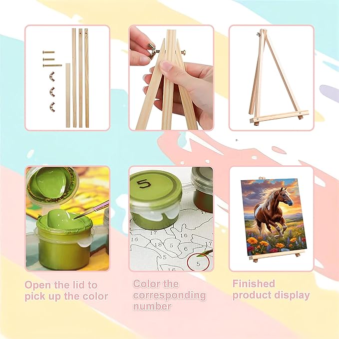 Horse Paint by Numbers for Adults with Framed Canvas-with Wooden Easel,Paint by Number on Canvas Animals,DIY Acrylic Oil Painting Kits with Brushes Nice Gift Box for Home Wall Decor(12x16inch)