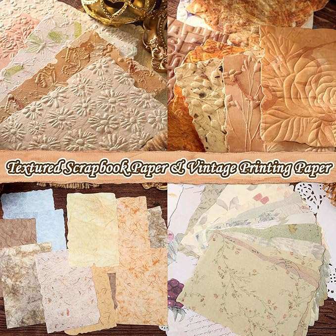 226 Sheets Vintage Scrapbook Paper Kit with Photo Tapes, Textured Scrapbooking Supplies Craft Paper for Junk Journal Supplies Planner Mixed Collage Materials Embellishments