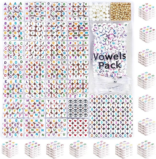 1650 Pcs Letter Beads Kit, White and Colorful Round Acrylic Alphabet Beads with Extra Vowels, Numbers & Spacers, Perfect for Friendship Bracelets