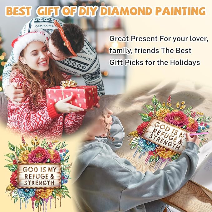 Bowetile Flowers Diamond Art Hanging Kits for Adults, Diamond Art Suncatchers Flower, 5D Special Shape Diamond Painting Pendant Window Ornament Easter Gifts for Home Wall Garden Decor