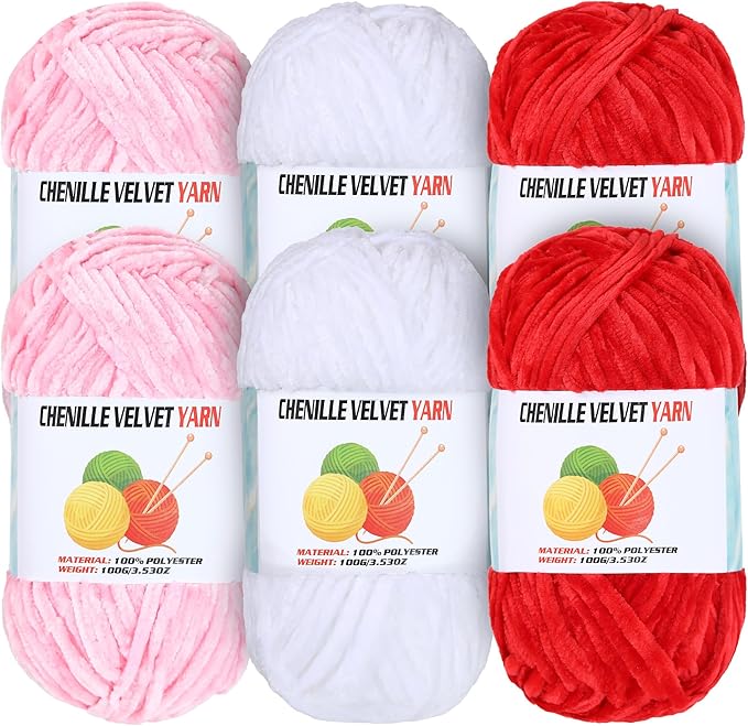6 * 100g Velvet Chenille Chunky Yarn, Handcrafts Weaving Soft Chenille for Crocheting Clearance, Used for Making Baby Yarn Blanket, Clothes, Knitting Creations (C)