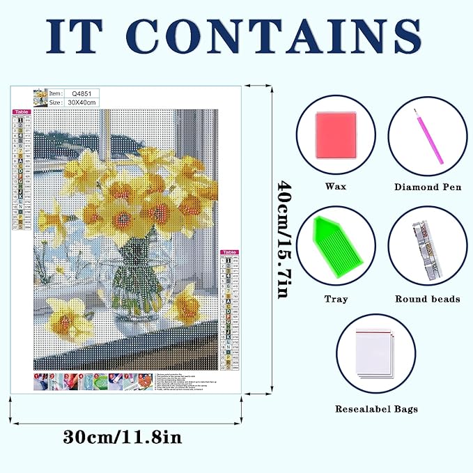DOTZSO Flowers Diamond Painting Kits for Adults, Easy DIY 5D Round Full Drill Diamond Art kit Diamond Dot Crystal Gem Art and Craft for Beginners Home Wall Decor 12x16 Inches