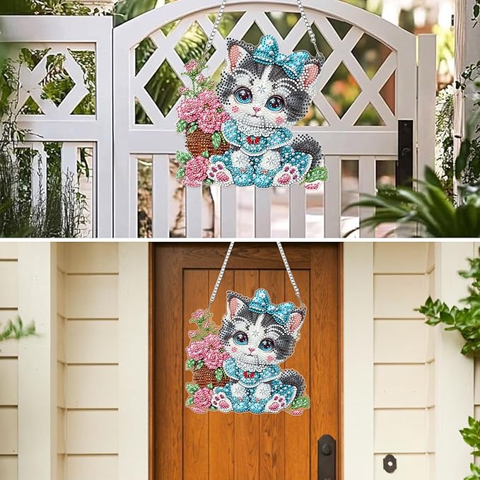 MXJSUA Big Eyes Cat Diamond Art Hanging Kits for Adults Beginners, DIY Acrylic Special Shaped Crystal Diamond Gem Drills Pendant Art Painting Ornament for Home Wall Decor Gift