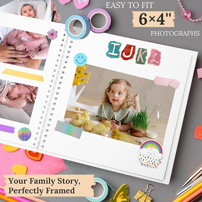 Scrapbook 8x8 Inch DIY Scrapbook Album Hardcover Kraft Paper Scrap Book Photo Albums 40 Pages Perfect for 4x6 / 5x7 Photos Memory Book for Family, Wedding