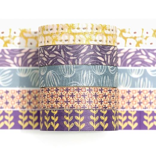 Fantasy Washi Tape Set - 5 Rolls Texture Arts Adhesive Tapes Basic Patterns Decorative Masking Tape Sets for Craft, Kids, Scrapbook, DIY, Gift Wrapping (2-Garden Whimsy)