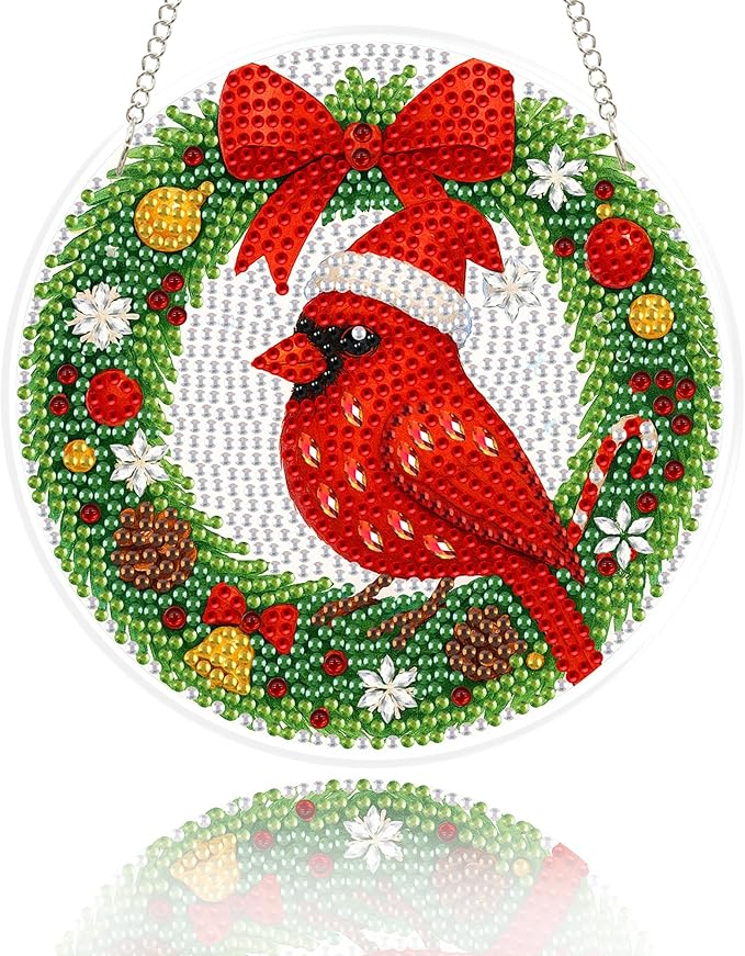 Eiflow Glass Diamond Art Hanging Kit for Adults Christmas, DIY Diamonds Painting Door Hanger Board Kit, 6x6inch Special Crystal Diamond Art Painting Pendant Ornament