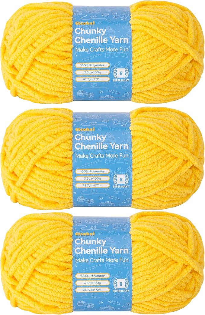 Chenille Yarn #6, Super Bulky Blanket Yarn for Crocheting & Knitting, Extra Soft Chunky Thick Yarn, Easy to Crochet, Perfect for Amigurumi, Baby Blankets, DIY Home Decor, 3Skeins(300g/10.5oz)