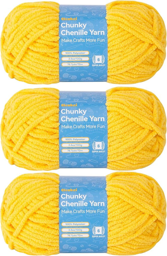 Chenille Yarn #6, Super Bulky Blanket Yarn for Crocheting & Knitting, Extra Soft Chunky Thick Yarn, Easy to Crochet, Perfect for Amigurumi, Baby Blankets, DIY Home Decor, 3Skeins(300g/10.5oz)