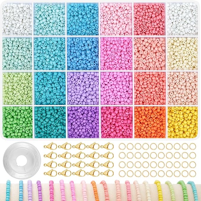 TEXGIZRLY 3mm Seed Beads for Jewelry Making 24 Colors Bracelet Making Kit for Girls Adults Friendship Bracelet Kits for DIY Jewelry Craft