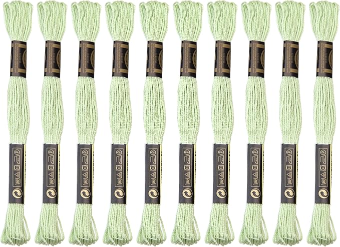 12 Skeins Embroidery Cotton Floss is 100% Egyptian Long Fiber Cotton of 8.75yds Each Cottons Cross Stitch Thread for Hand Embroidery DIY Creation and Friendship Bracelet String. (12, Light Green)