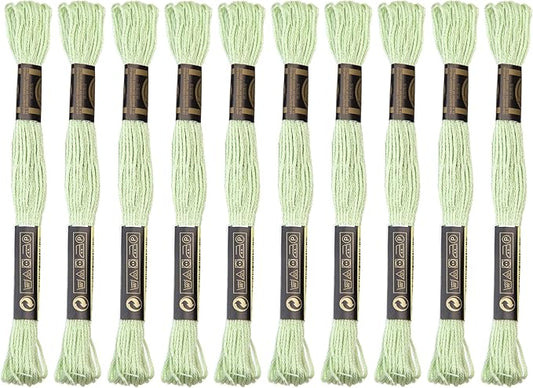 12 Skeins Embroidery Cotton Floss is 100% Egyptian Long Fiber Cotton of 8.75yds Each Cottons Cross Stitch Thread for Hand Embroidery DIY Creation and Friendship Bracelet String. (12, Light Green)