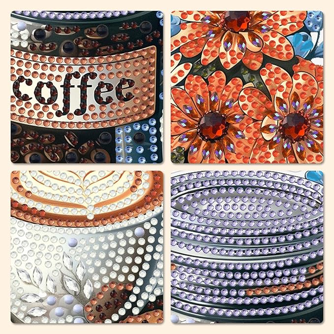 MXJSUA Coffee Flowers Diamond Art Hanging Kits for Adults Beginners, DIY Acrylic Special Shaped Crystal Diamond Gem Drills Pendant Art Painting Ornament for Home Wall Decor Gift