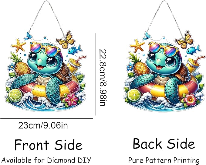 DIY Hanging Diamond Art Kit for Adult – 5D Gem Art Window & Wall Pendant, Acrylic Diamond Painting Ornament for Home & Garden Decoration (Summer sea Turtle)