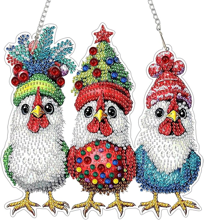 Genius maker Christmas Diamond Art Hanging Kits for Adults, Chicken Diamond Painting Pendant Kits, DIY Acrylic 5D Special Shaped Crystal Diamonds Gem Art Painting Ornament for Home Wall Decor Gift