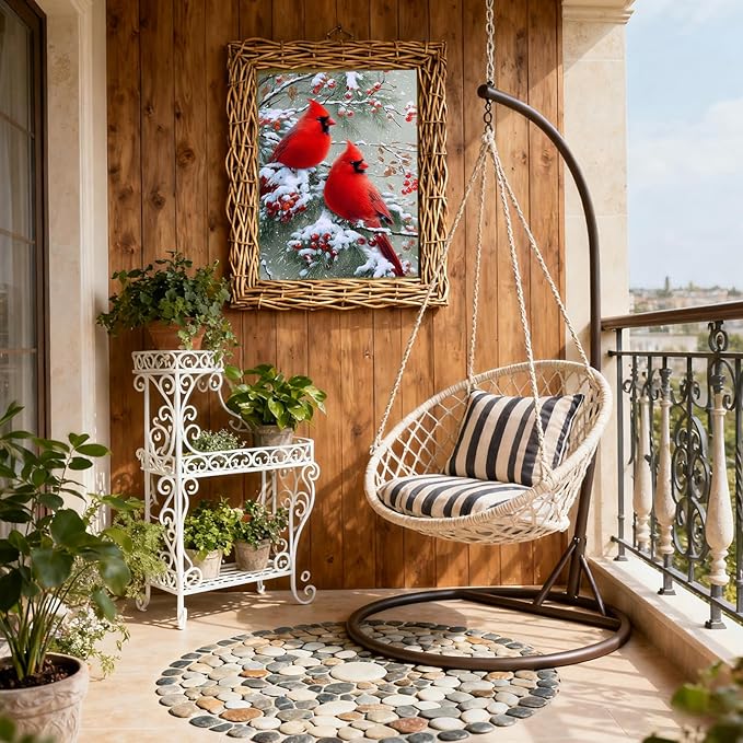 DIYDECORFUN 5D Diamond Painting Kits for Adults Beginner, Christmas Cardinal Diamond Art Kit with Full Round Drill,DIY Winter Red Birds Diamond Dots Gem Art for Decor Xmas Gift 16x12 Inch