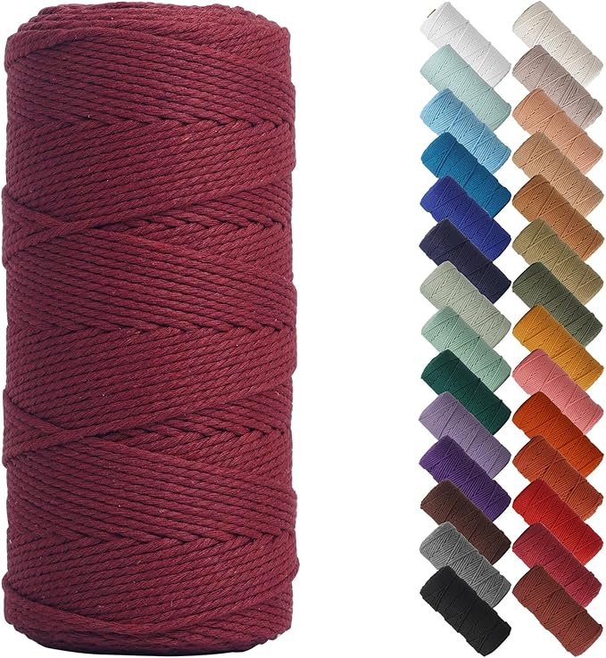 NOANTA Wine Red Macrame Cord 2mm x 220yards, Colored Macrame Rope, Cotton Rope Macrame Yarn, Colorful Cotton Craft Cord for Wall Hanging, Plant Hangers, Crafts, Knitting