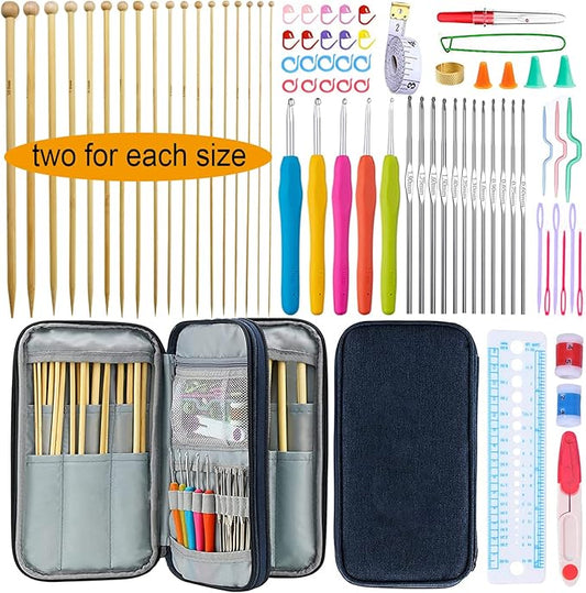 Mdoker 95pcs Knitting Needles Kit&Crochet Hooks Set 36 Straight Bamboo Knitting Needle 12 Small Size Lace Crochet Hook 5 Ergonomic Crochet Needles Knitting Set with Knitting Supplies&Accessories