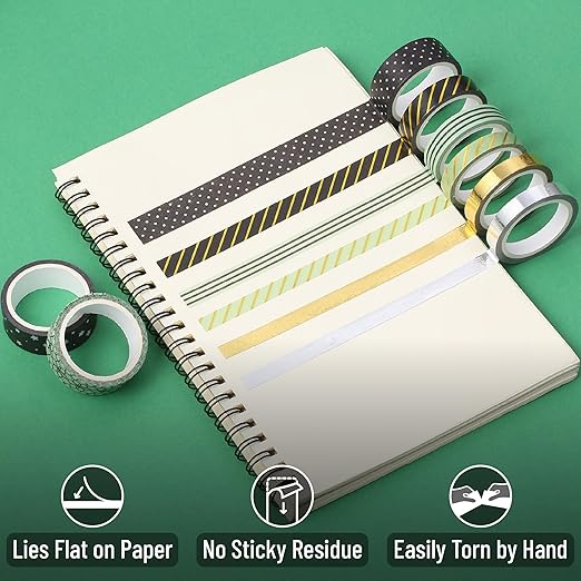 Mr. Pen Midnight Garden Washi Tape Set, 8 Rolls, Gold Foil Decorative Tape, Washi Tapes, Scrapbook Tape, Craft Tape