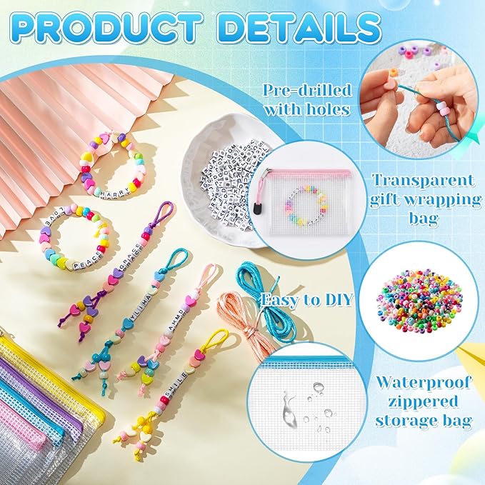 Tondiamo 1836 Pcs 12 Set DIY Bead Making Gift Bulk, Letter Bead Friendship Bracelet Craft Jewelry Charm Keychain Making for Operation Christmas Filler Party Favor(Macaron Color,Heart)
