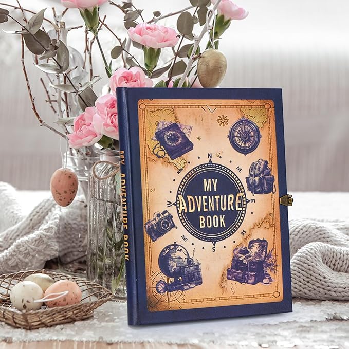 My Adventure Book Scrapbook – Retro-Style Embossed Photo Album with 124 Pages, DIY Memory Travel Journal for Couples, Anniversary, Wedding, and Valentine's Day Gifts(Mystic Blue Adventure Style)