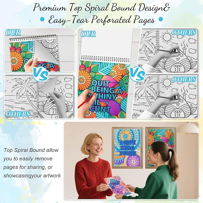 Swear Words Coloring Books Cuss Words for Adult Spiral Bound Page One Sided Design, Funk Coloring Pages with Stress Relieving 24 Colorful Coloring Pages Coloring Book of Cuss Words Gag Gift for Friend