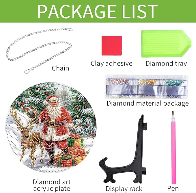 Wergund Christmas Diamond Art Hanging Kits, Hanging Diamond Art Santa Claus, Acrylic Special Shaped Rhinestone, Window Hanging Pendants for Home Wall Garden Front Door Outdoor Decor Gift(Christmas)