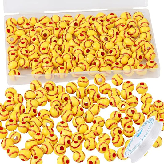 100pcs Baseball Beads with 5.5 Yard Elastic Rope,Acrylic Softball Beads Sports Bead DIY Spacer for Necklace Bracelet Keychains Handmade Jewelry Making Accessories Craft Supplies,12mm(Baseball)