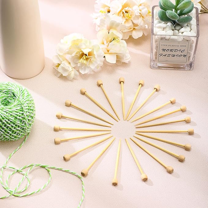 Luinabio 20 Pcs Bamboo Crochet Marking Pins Smooth Single Pointed Knitting Needles 2.75 Inch Mini Pins Knitting Accessories for Beginners DIY Craft Making Crochet Supplies(Natural Color)