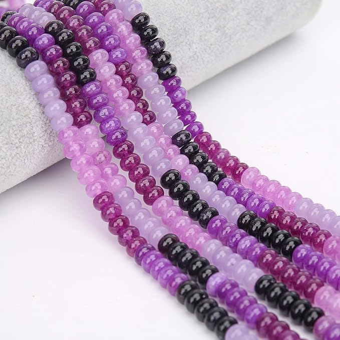 2 Strands (150PCs) Purple Shade Jade Rondelle Beads, 5 * 8mm Gemstone Loose Spacer Abacus Disk Beads for DIY Bracelet Necklace Earrings Jewelry Making, Craft Supplies Beading Kit