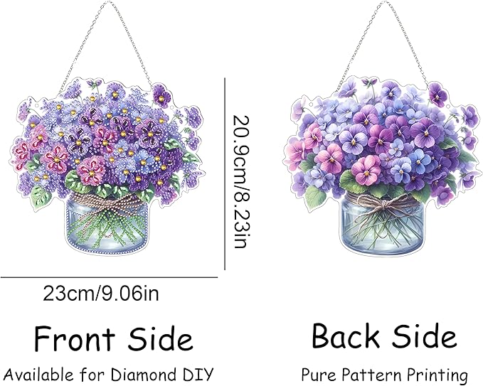 DIY Hanging Diamond Art Kit for Adult – 5D Gem Art Window & Wall Pendant, Acrylic Diamond Painting Ornament for Home & Garden Decoration (Flower)