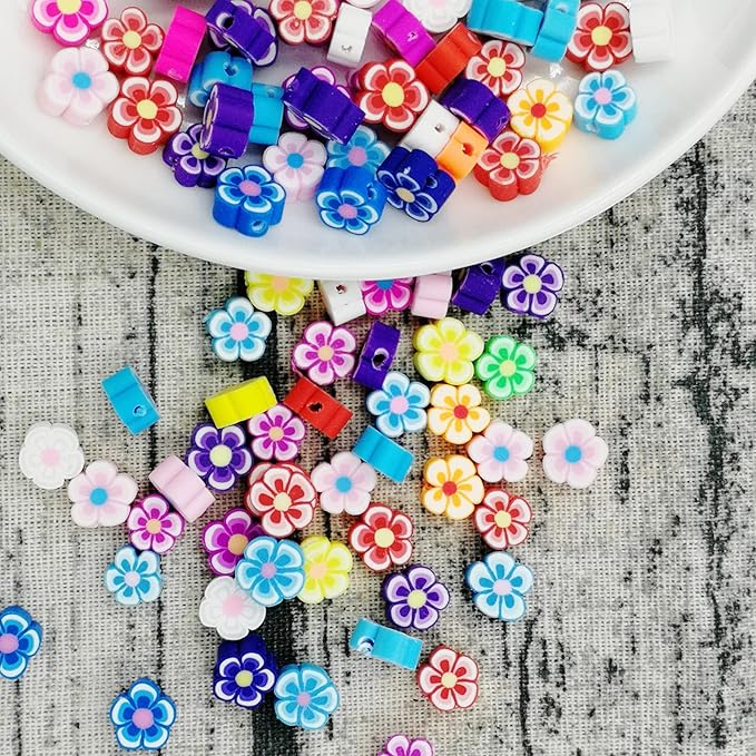 100 Pcs Flower Handmade Polymer Clay Beads, 10mm Polymer Clay Spacer Beads for Women Jewelry Making DIY Charms Bracelet Necklace Hair Clip Accessories Handmade Craft