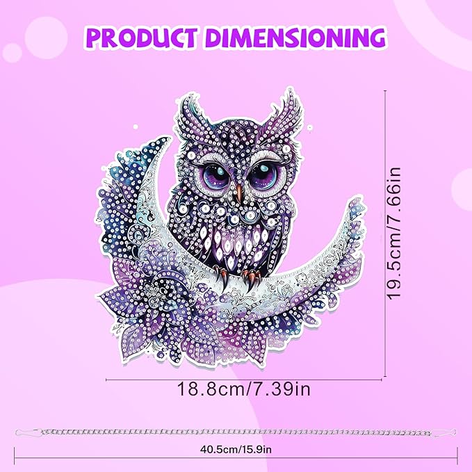 Bowetile Owl Diamond Art Hanging Kits for Adults, 5D Special Shape Diamond Painting Moon Pendant Kits, Gem Art Suncatchers Painting Window Ornament for Home Garden Wall Decor