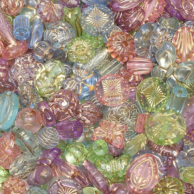 7.5 OZ Assorted Vintage Acrylic Beads for Jewelry Making, Song Xi Unique Flower Rose Czech Beads for Bracelet Earrings, Bohemia Style, Bulk, Arts and Crafts, DIY Holiday Gift (240-260 PCS, Rainbow)