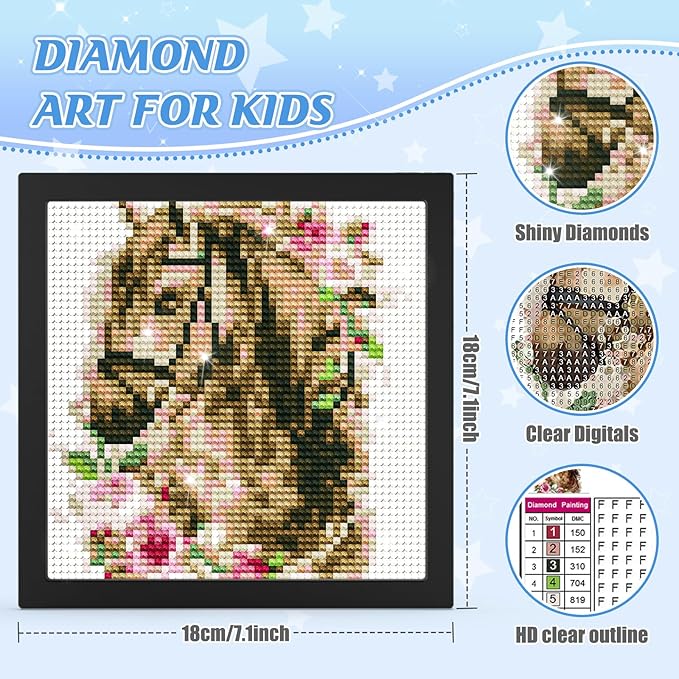 SENQAO Horse Diamond Art Kit for Kids with Frame, Ages 4-8, Easy Gem Art Kit for Home Wall Decor (7.1x7.1 inch)