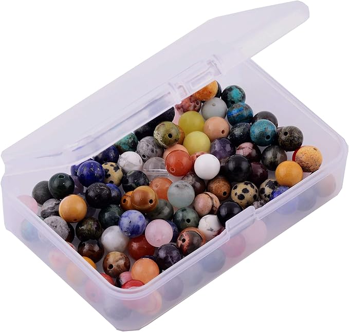 Natural Stone Beads 100pcs Round Genuine Real Stone Beading Loose Gemstones Hole Size 1mm DIY Smooth Bead for Bracelet Necklace Earrings Jewelry Making(Natural Stone Beads Multicolor, 8mm)