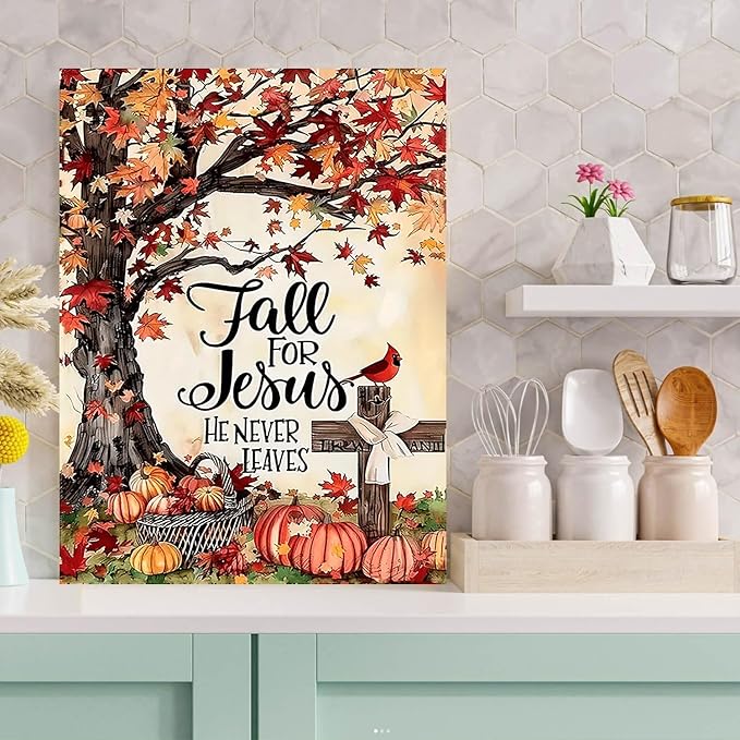 Diamond Art Kits for Adults, 5D DIY Fall for Jesus He Never Leaves Diamond Painting Kits Beginners, Diamond Dots Gem Arts Crafts Kits for Living Room Bedroom Offices Home Wall Decor 12X16 Inch