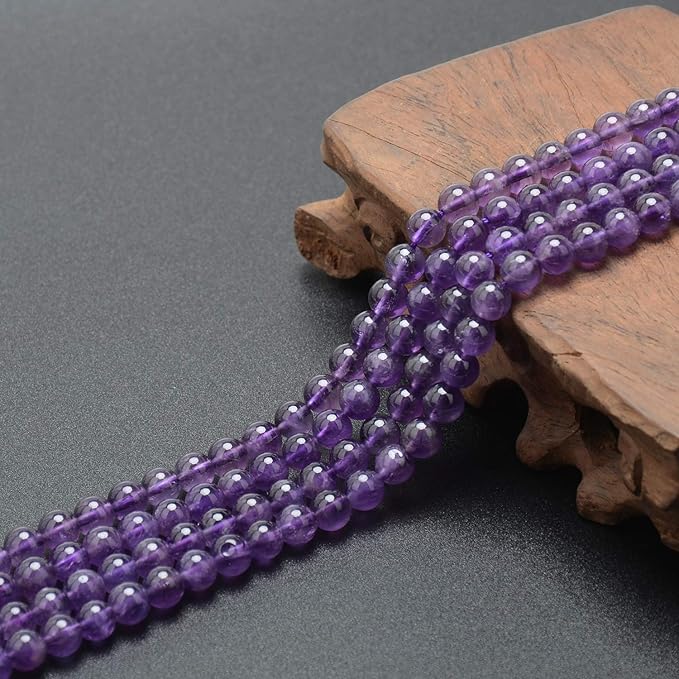 LPBeads 200Pcs Polished 6mm Round Natural Amethyst Gemstone Loose Beads with Stretch Cord for Jewelry Making Bracelets