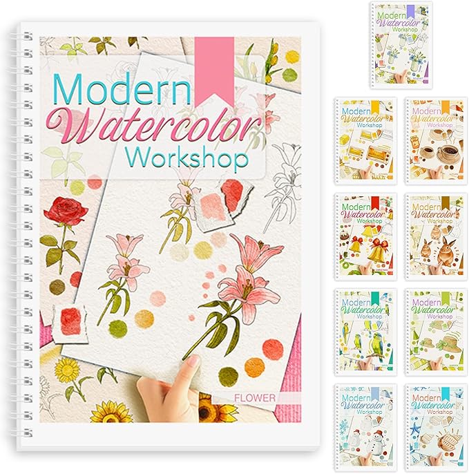 Watercolor Workbook, Watercolor Workbook Paint Book Beginner Friendly, 12 Different Patterns Stress-Relieving Art Crafts for Creative Exploration Gift for Women Adults Teens (Flower, 1)