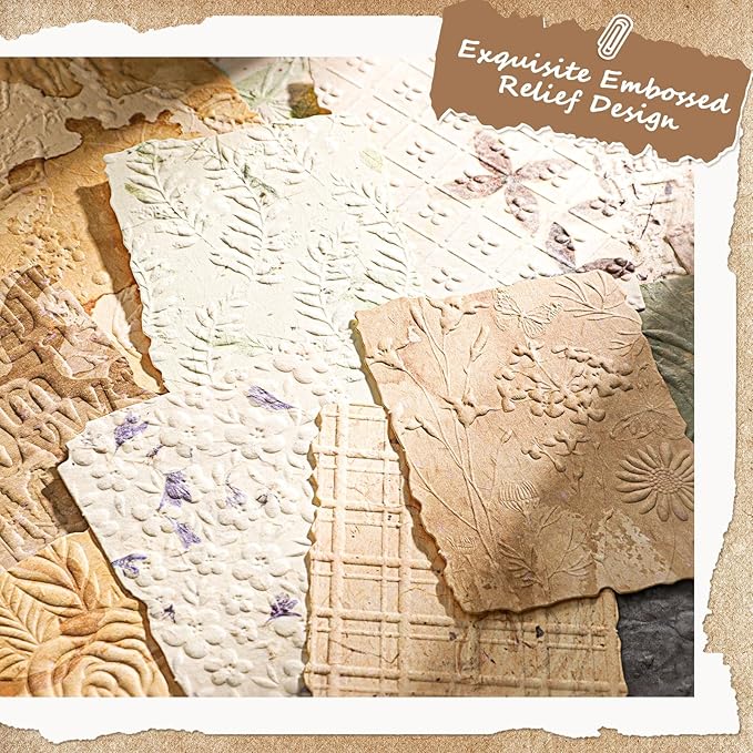 168 Pcs Textured Vintage Scrapbook Paper, 6 Themes Scrapbook Journaling Supplies, Embossed Designs Scrapbooking Kit Decorative Paper for Junk Journals, Card Making, Collage Art, Retro Crafts