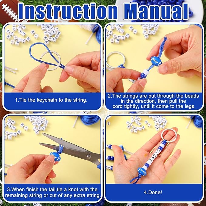 Landical 564 Pcs Football Keychain Making Kit DIY Blue Football Bead Key Chain Craft Adjustable Sport Letter Bead Charm Sport Theme Party Favor Gift Backpack Accessories Holiday Decor(Lively Color)