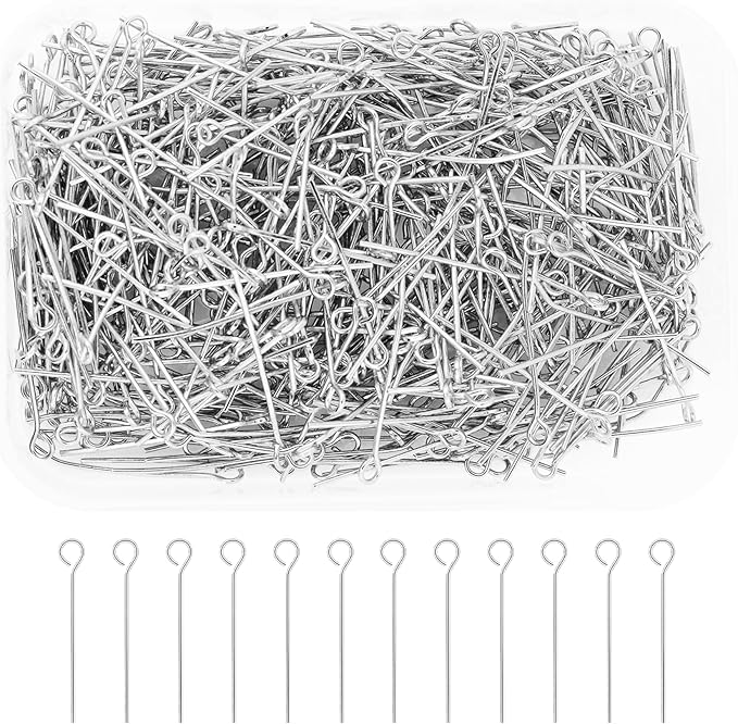 Mandala Crafts 500 1 Inch Silver Eye Pins for Jewelry Making Earring Making Supplies Jewelry Findings Open Eye Head Pins for Earrings DIY Bracelets Rosary Charms