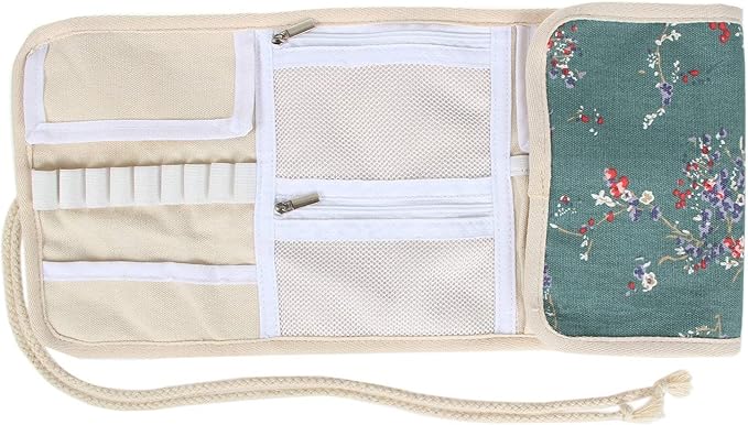 Teamoy Crochet Hook Case, Roll Bag Holder Organizer for Various Crochet Needles and Knitting Accessories, Plum Flowers