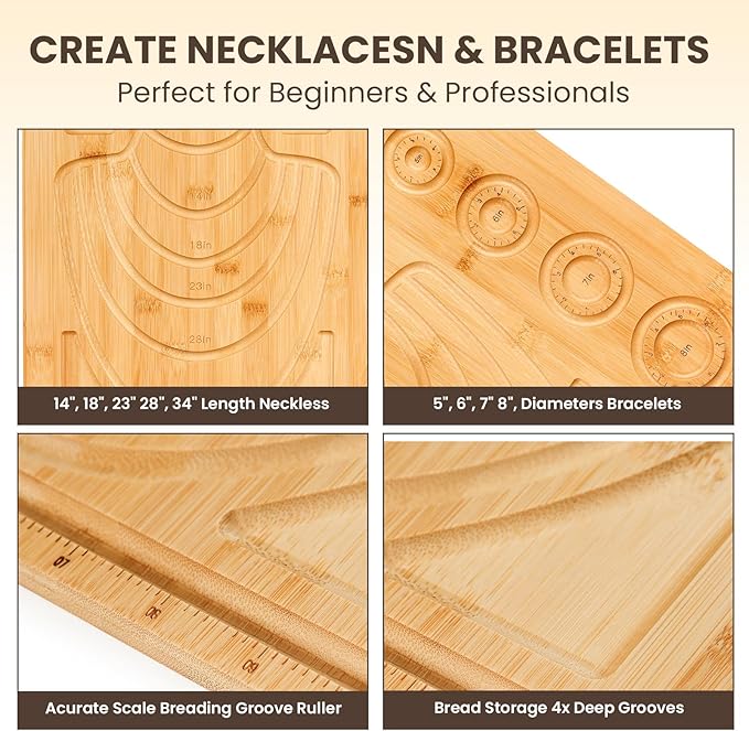 Bamboo Bead Board for Jewelry Making – Large Bead Tray & Wooden Beading Board, Necklace & Bracelet Design Board, DIY Jewelry Making Supplies with Measuring Slots for Beads Craft Projects.