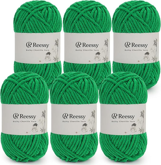 Bulky Chenille Yarn for Crocheting – 6 Pack of 50g/1.76oz Skeins, Pure Polyester, CYC #5 Bulky Weight – Ultra Soft Chenille Yarn Pack for Crafting Plush Toys, Blankets, Scarves(Jade Green)