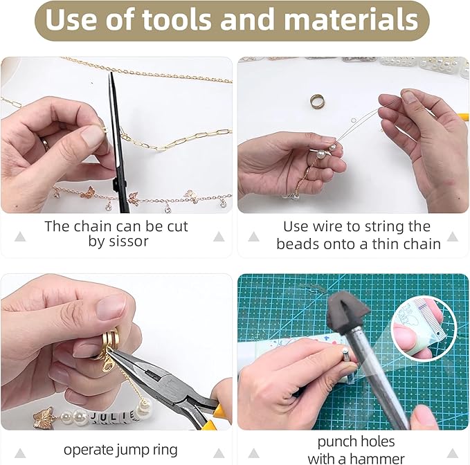 1014pcs Chains Jewelry Making Kit, DIY Keychain Earrings Bracelet Necklace Waist/Head/Thigh/foot/Shoes Chains Cup Charm,All in One Kit Contains Metal Chains Pendants Clasps Self-seal Bags for Gift