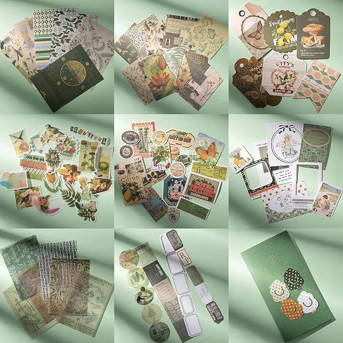 YagCu Aesthetic Scrapbook Kit, Junk Journal Scrapbooking Supplies, Vintage Journaling Set Bullet Journals Material, Large Collection for Women Adults Beginners, Arts Craft Ephemera