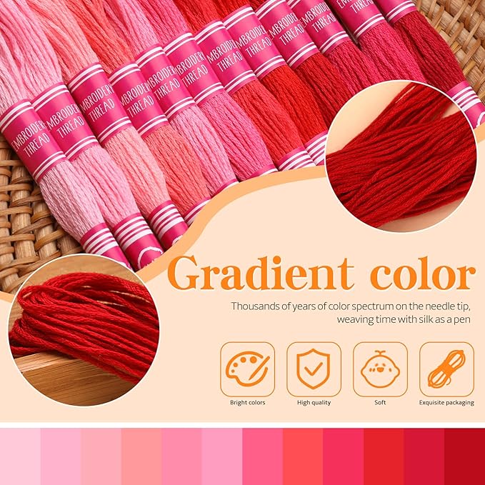 Embroidery Floss,12 Skeins Red Embroidery Thread,Friendship Bracelet String for DIY Making,Embroidery Crafts
